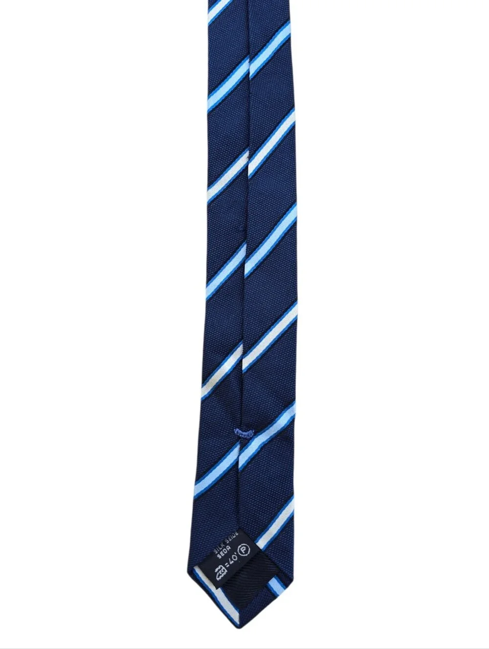 Ermenegildo Zegna Navy Blue And Cream Silk Striped Neck Tie
